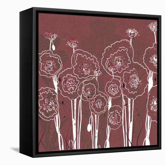 Mauve Rose background with White floral poppies-Bee Sturgis-Framed Stretched Canvas