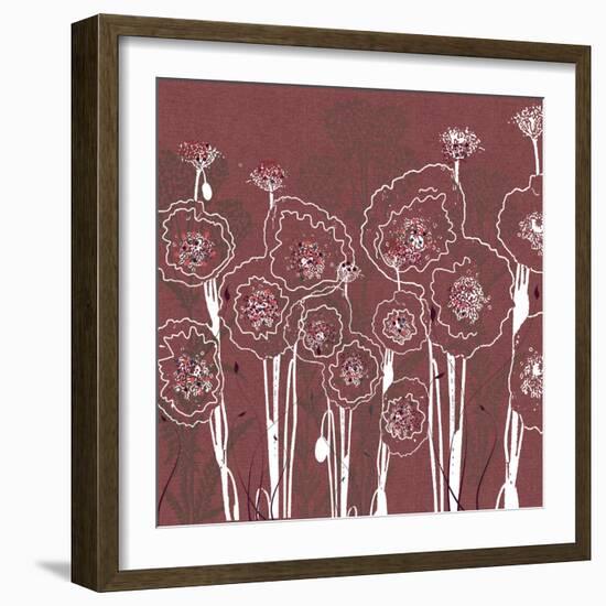 Mauve Rose background with White floral poppies-Bee Sturgis-Framed Art Print