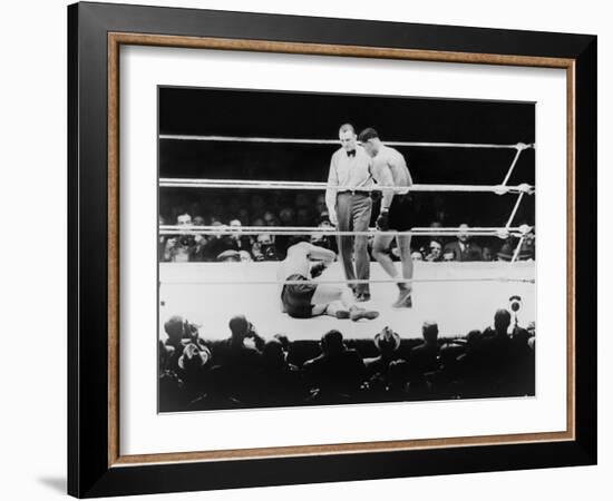 Max Baer Knocked Down During a Heavyweight Fight with Joe Louis, Sept. 24, 1935-null-Framed Photo