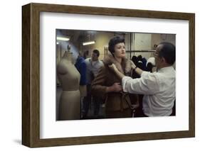 Max Matlick, of Zelinka-Matlick, Adjusting Collar on Model Vera Bartul, New York, New York, 1960-Walter Sanders-Framed Photographic Print