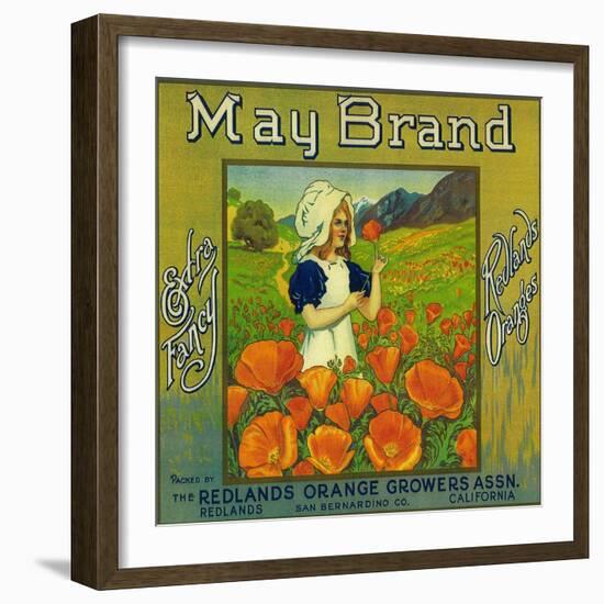 May Orange Label - Redlands, CA-Lantern Press-Framed Art Print