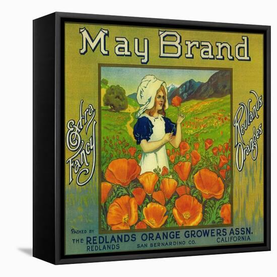 May Orange Label - Redlands, CA-Lantern Press-Framed Stretched Canvas