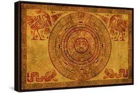 Maya Calendar On Ancient Parchment-frenta-Framed Stretched Canvas