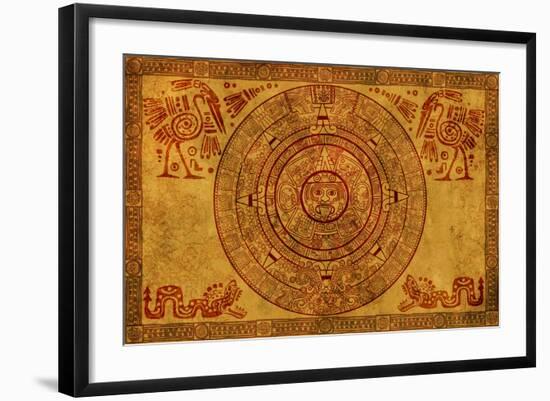 Maya Calendar On Ancient Parchment-frenta-Framed Art Print