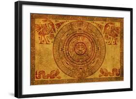 Maya Calendar On Ancient Parchment-frenta-Framed Art Print