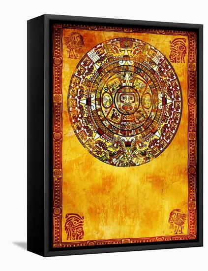 Maya Calendar On Ancient Wall-frenta-Framed Stretched Canvas