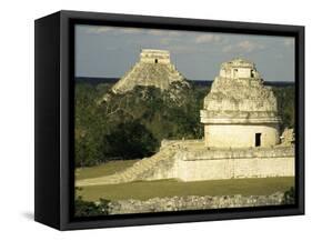 Mayan Observatory and the Great Pyramid Beyond, Chichen Itza, Unesco World Heritage Site, Mexico-Christopher Rennie-Framed Stretched Canvas