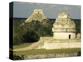 Mayan Observatory and the Great Pyramid Beyond, Chichen Itza, Unesco World Heritage Site, Mexico-Christopher Rennie-Stretched Canvas