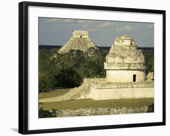 Mayan Observatory and the Great Pyramid Beyond, Chichen Itza, Unesco World Heritage Site, Mexico-Christopher Rennie-Framed Photographic Print