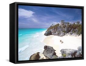 Mayan Ruins Overlooking the Caribbean Sea and Beach at Tulum, Yucatan Peninsula, Mexico-Sakis Papadopoulos-Framed Stretched Canvas