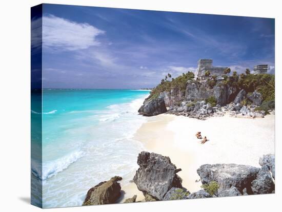 Mayan Ruins Overlooking the Caribbean Sea and Beach at Tulum, Yucatan Peninsula, Mexico-Sakis Papadopoulos-Stretched Canvas