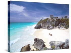 Mayan Ruins Overlooking the Caribbean Sea and Beach at Tulum, Yucatan Peninsula, Mexico-Sakis Papadopoulos-Stretched Canvas