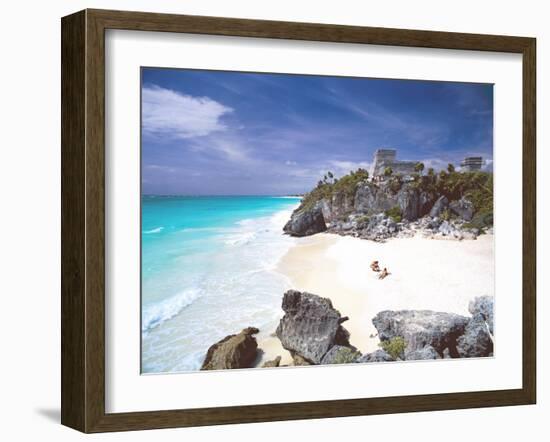 Mayan Ruins Overlooking the Caribbean Sea and Beach at Tulum, Yucatan Peninsula, Mexico-Sakis Papadopoulos-Framed Photographic Print