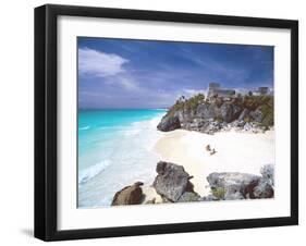 Mayan Ruins Overlooking the Caribbean Sea and Beach at Tulum, Yucatan Peninsula, Mexico-Sakis Papadopoulos-Framed Photographic Print