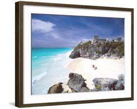 Mayan Ruins Overlooking the Caribbean Sea and Beach at Tulum, Yucatan Peninsula, Mexico-Sakis Papadopoulos-Framed Photographic Print