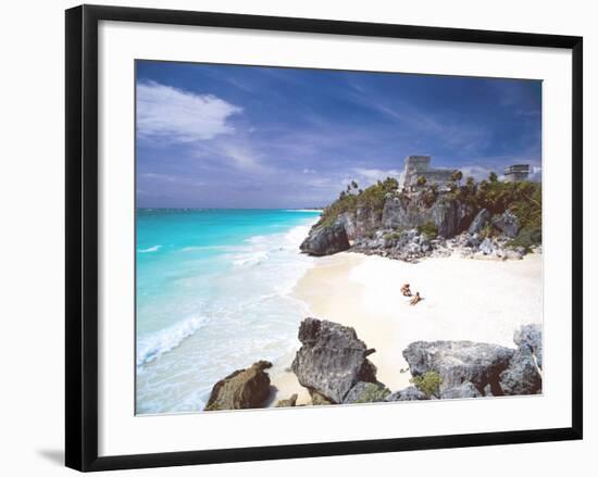 Mayan Ruins Overlooking the Caribbean Sea and Beach at Tulum, Yucatan Peninsula, Mexico-Sakis Papadopoulos-Framed Photographic Print