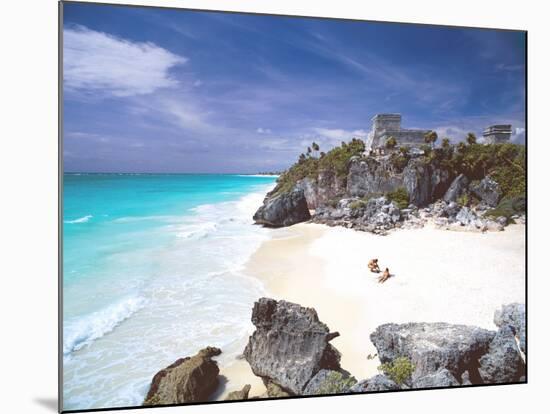 Mayan Ruins Overlooking the Caribbean Sea and Beach at Tulum, Yucatan Peninsula, Mexico-Sakis Papadopoulos-Mounted Photographic Print