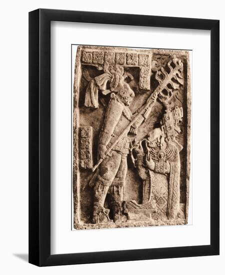 Mayan Stone Relief of Xoc Performing a Blood-Letting Ritual-null-Framed Giclee Print