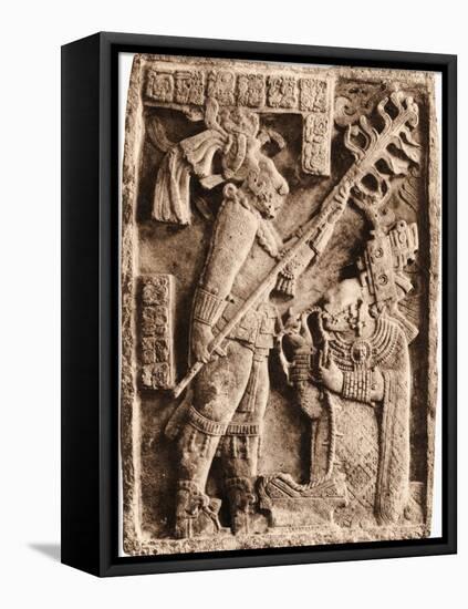 Mayan Stone Relief of Xoc Performing a Blood-Letting Ritual-null-Framed Stretched Canvas