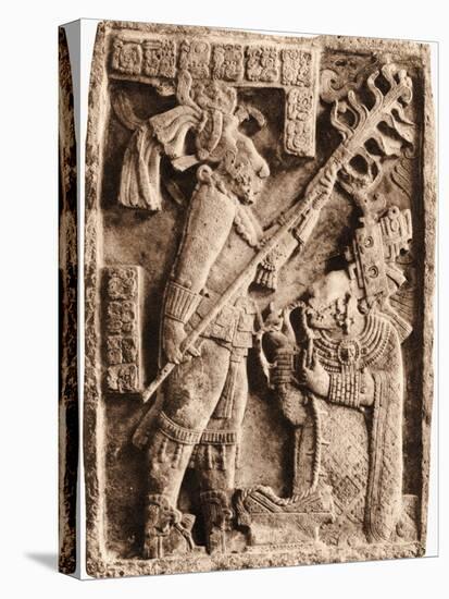 Mayan Stone Relief of Xoc Performing a Blood-Letting Ritual-null-Stretched Canvas