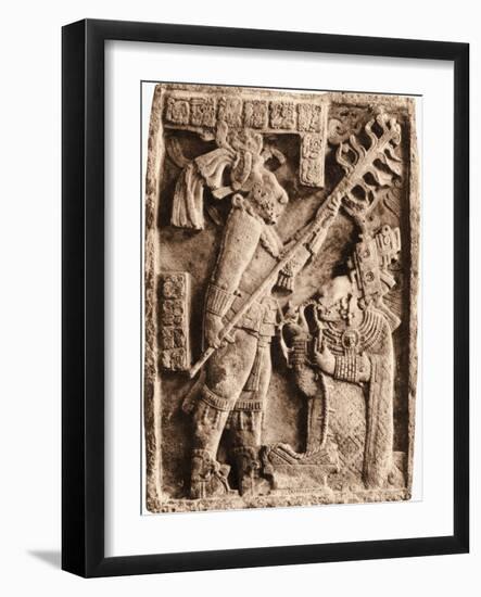 Mayan Stone Relief of Xoc Performing a Blood-Letting Ritual-null-Framed Premium Giclee Print