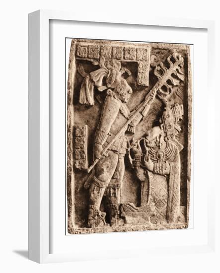 Mayan Stone Relief of Xoc Performing a Blood-Letting Ritual-null-Framed Premium Giclee Print