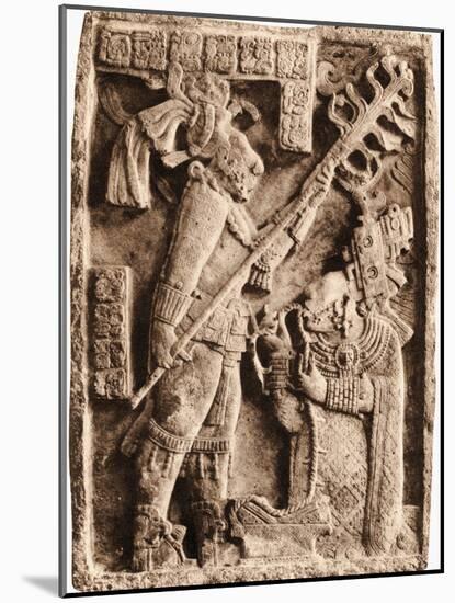 Mayan Stone Relief of Xoc Performing a Blood-Letting Ritual-null-Mounted Premium Giclee Print