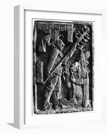 Mayan Stone Relief of Xoc Performing a Blood-Letting Ritual-null-Framed Giclee Print