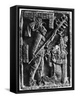 Mayan Stone Relief of Xoc Performing a Blood-Letting Ritual-null-Framed Stretched Canvas