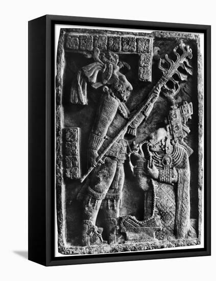 Mayan Stone Relief of Xoc Performing a Blood-Letting Ritual-null-Framed Stretched Canvas