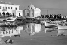 Harbor Scene with Small Boats and Whitewash Church in Greece., 1930 (Photo)-Maynard Owen Williams-Giclee Print