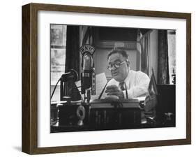 Mayor Fiorello LaGuardia Speaking on the Radio-William C^ Shrout-Framed Photographic Print