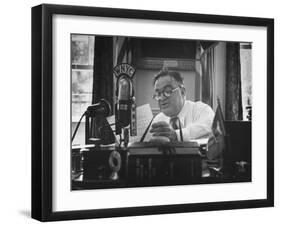 Mayor Fiorello LaGuardia Speaking on the Radio-William C^ Shrout-Framed Photographic Print