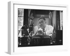 Mayor Fiorello LaGuardia Speaking on the Radio-William C^ Shrout-Framed Photographic Print