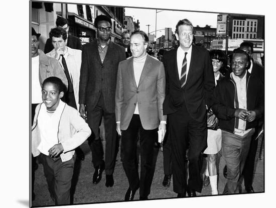 Mayor John Lindsay and Actor Marlon Brando Take a Goodwill Stroll Through Harlem, May 2, 1968-null-Mounted Photo