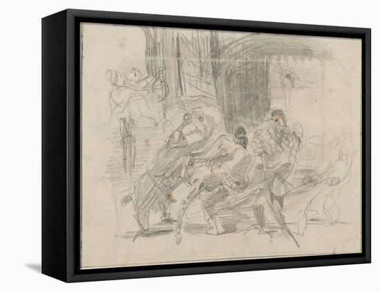 Mazeppa attaché sur la croupe d'un cheval sauvage-Eugene Delacroix-Framed Stretched Canvas