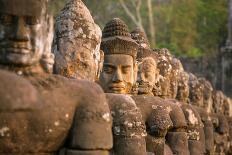 Stone Carved Statues of Devas on the Bridge to Angkor Thom in Angkor Complex, Siem Reap, Cambodia-mazzzur-Photographic Print