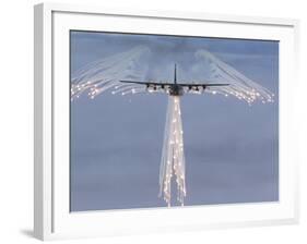 MC-130H Combat Talon Dropping Flares-Stocktrek Images-Framed Photographic Print