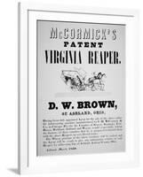 Mccormick's Patent Virginia Reaper Advert, 1850-null-Framed Giclee Print