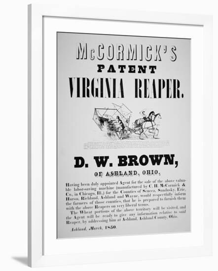 Mccormick's Patent Virginia Reaper Advert, 1850-null-Framed Giclee Print