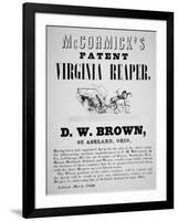 Mccormick's Patent Virginia Reaper Advert, 1850-null-Framed Giclee Print