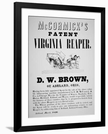 Mccormick's Patent Virginia Reaper Advert, 1850-null-Framed Giclee Print