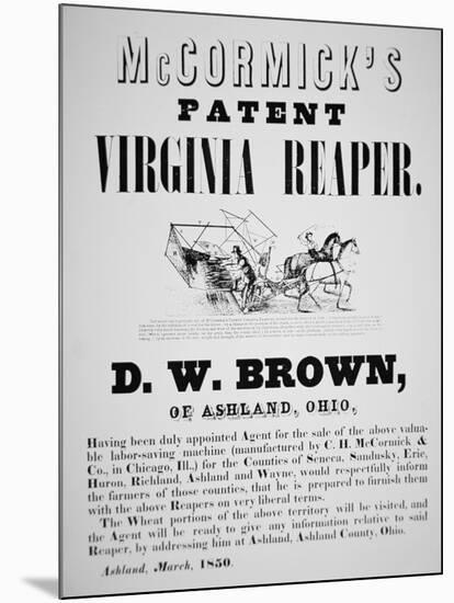 Mccormick's Patent Virginia Reaper Advert, 1850-null-Mounted Giclee Print