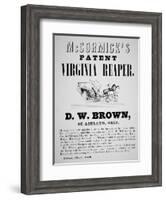 Mccormick's Patent Virginia Reaper Advert, 1850-null-Framed Giclee Print