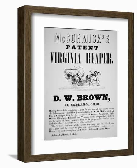 Mccormick's Patent Virginia Reaper Advert, 1850-null-Framed Giclee Print