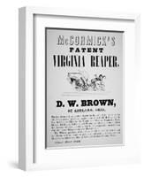 Mccormick's Patent Virginia Reaper Advert, 1850-null-Framed Giclee Print