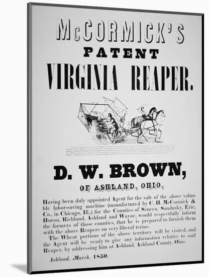 Mccormick's Patent Virginia Reaper Advert, 1850-null-Mounted Giclee Print