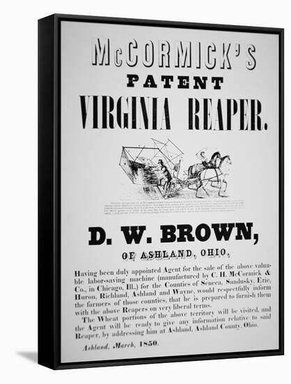 Mccormick's Patent Virginia Reaper Advert, 1850-null-Framed Stretched Canvas