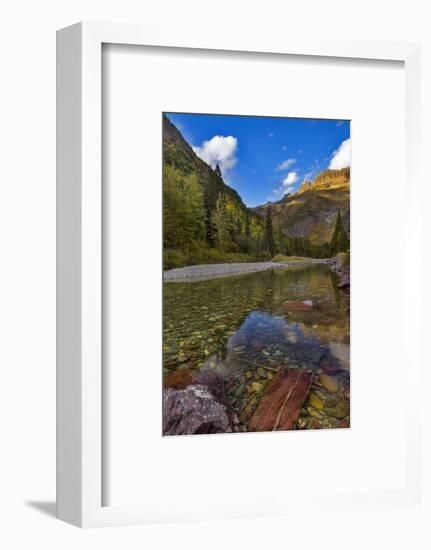 Mcdonald Creek in Autumn with Garden Wall in Glacier National Park, Montana, USA-Chuck Haney-Framed Photographic Print