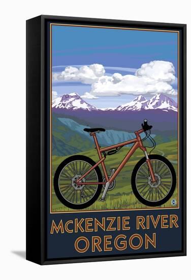 McKenzie River, Bicycle Scene-Lantern Press-Framed Stretched Canvas